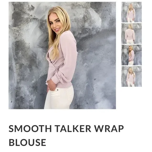 NWT Dainty Hooligan Smooth Talker Blush Wrap Blouse LARGE - Picture 9 of 11
